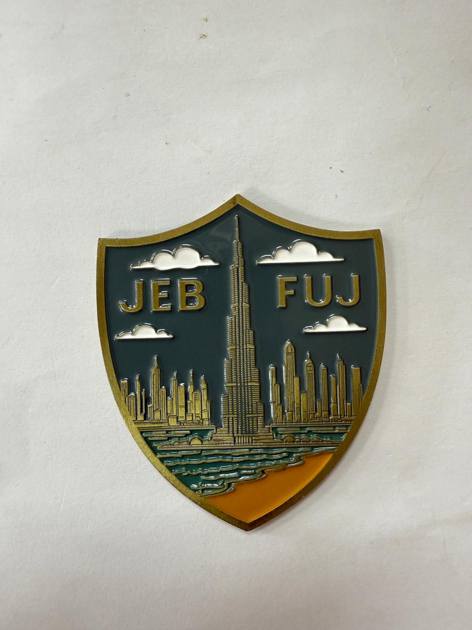 Military challenge coin for NSF UAE featuring helmet emblem and USA flag. Custom brass coin made for military units, squadrons, and battalion coins. Ideal for recognition or commemorative use.