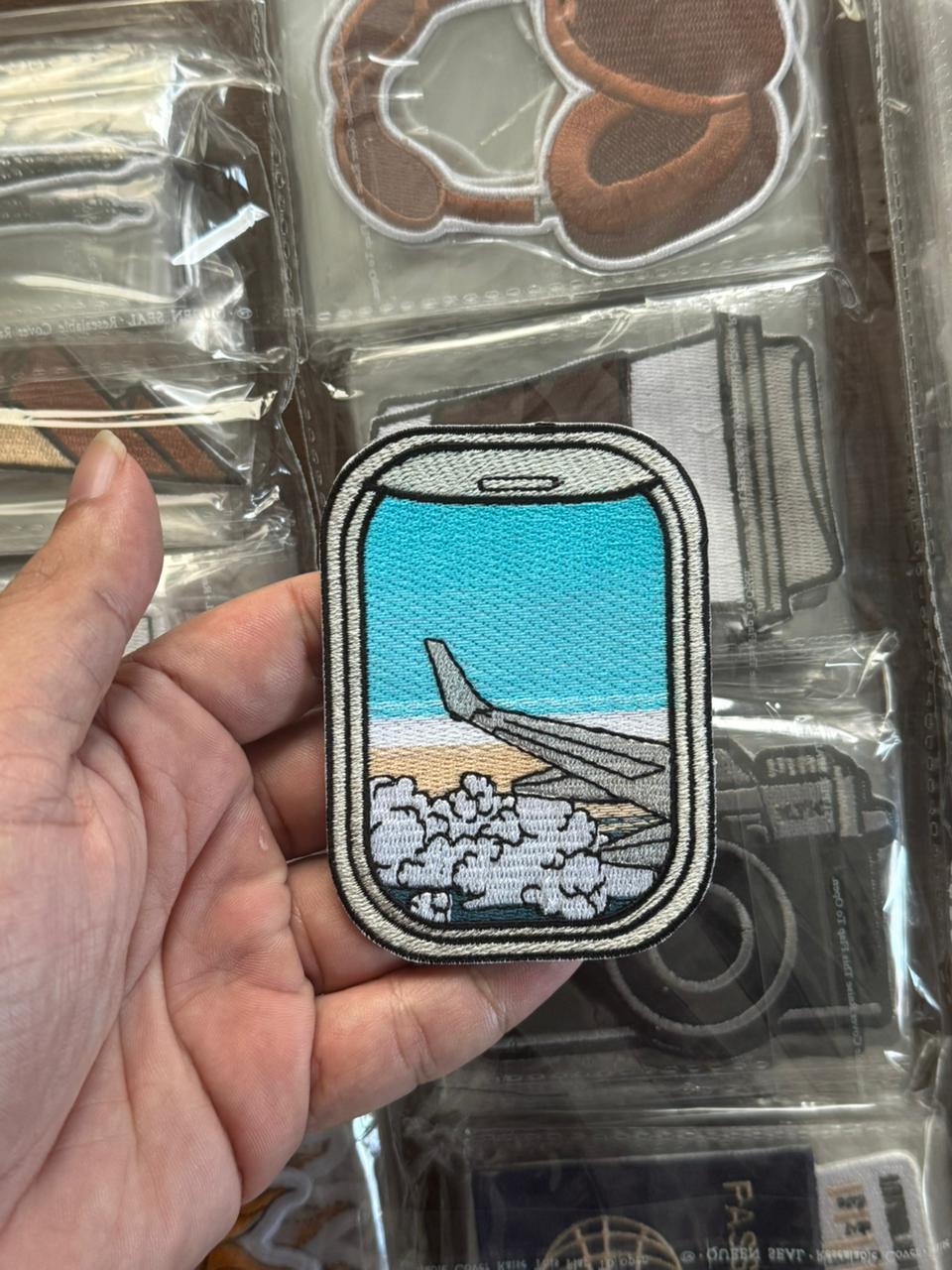 Custom embroidered patches aviation airplane design, creative logo embroidery patches used as embroidery patches for clothes and travel themed patches.