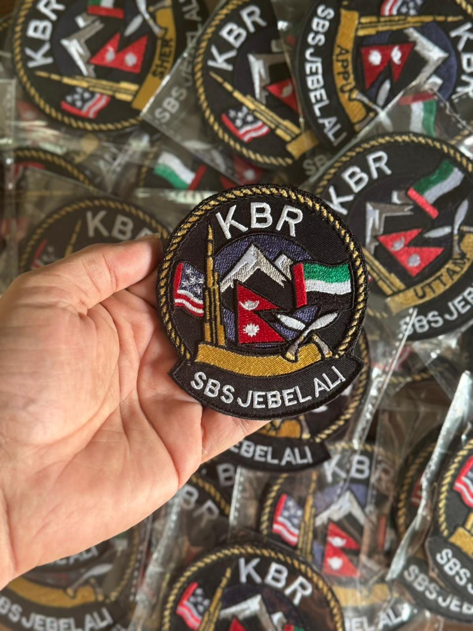 Custom embroidered patches military style badge with logo design, premium logo embroidery patches manufactured in Dubai and used as embroidery patches for clothes and uniforms.
