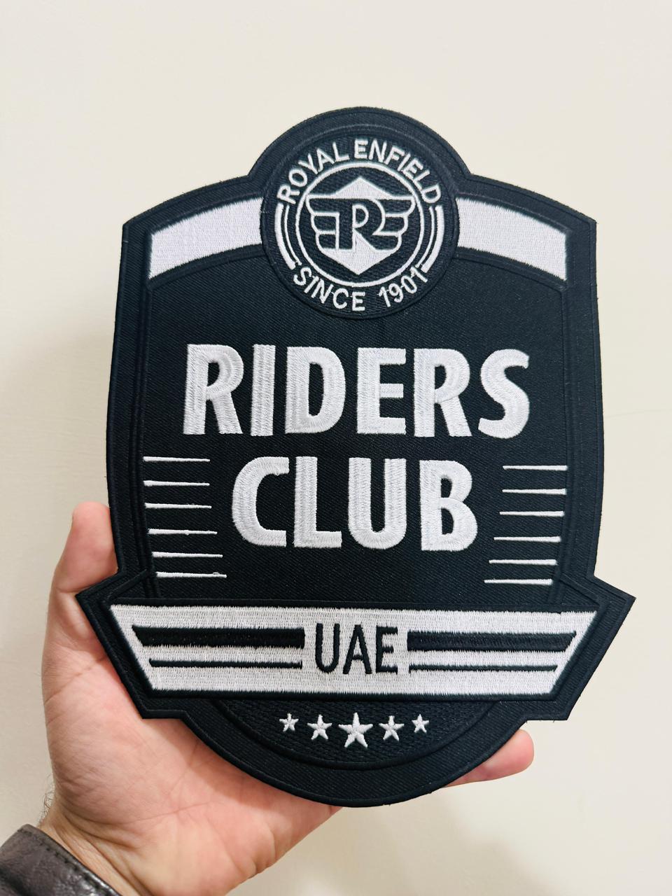 Custom embroidered patches riders club design, premium logo embroidery patches made for motorcycle clubs and embroidery patches for clothes in Dubai.