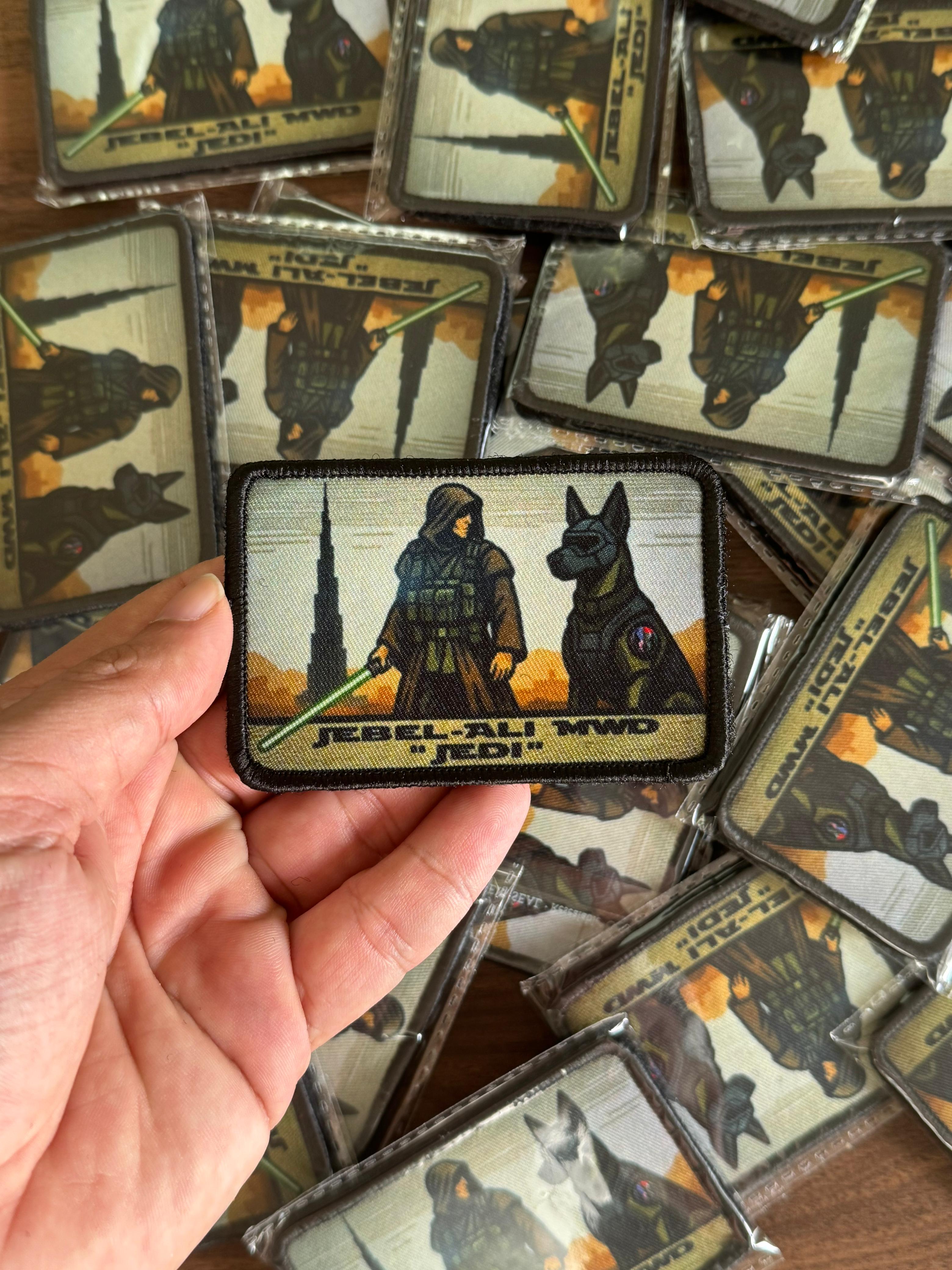 Custom sublimation patch with Jebel Ali themed artwork, printed on durable fabric with vibrant, long-lasting colors.